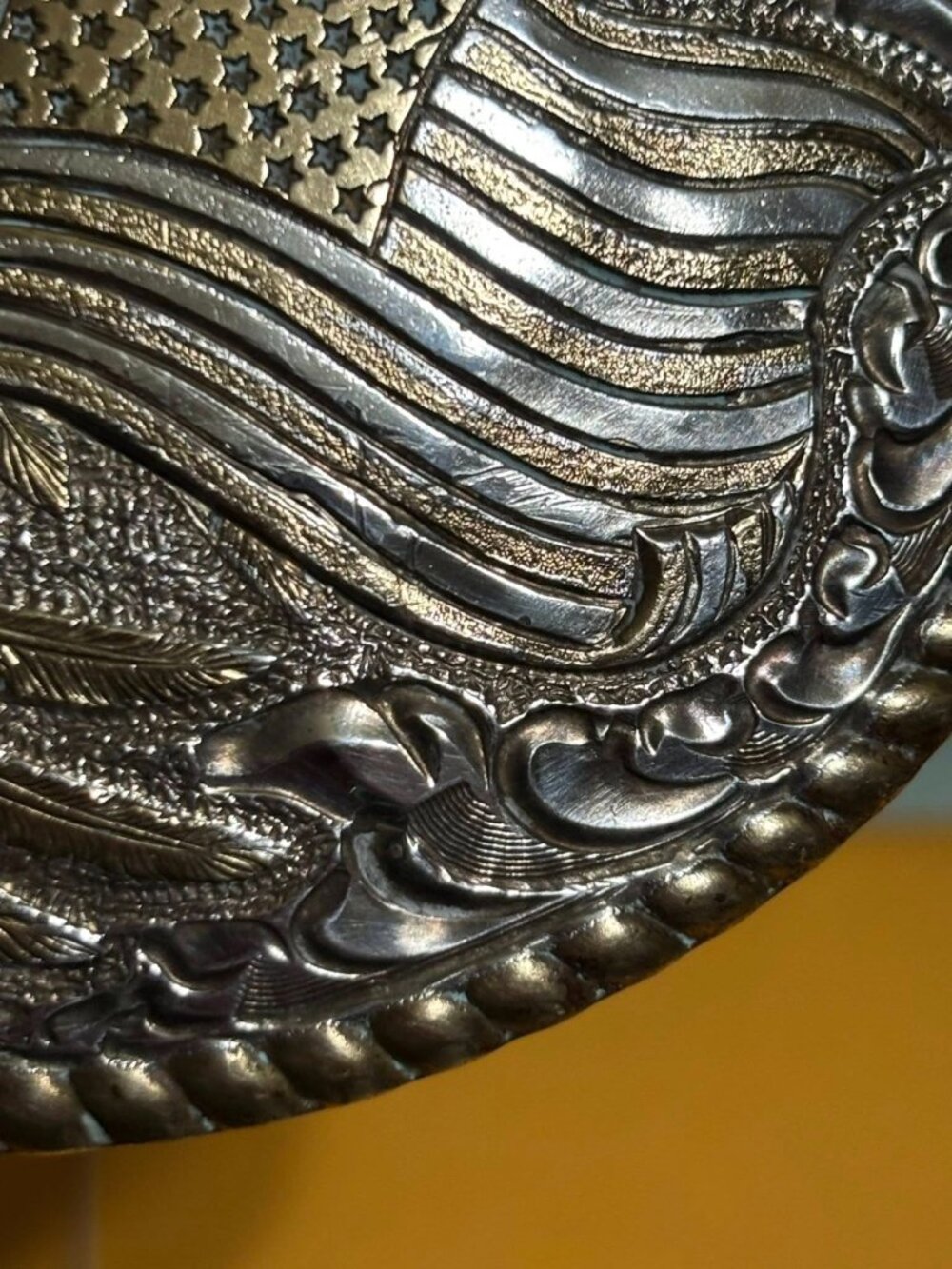 Vintage Crumrine Eagle Belt Buckle American Flag Heavy Silver Plate on Bronze We - Picture 6 of 8